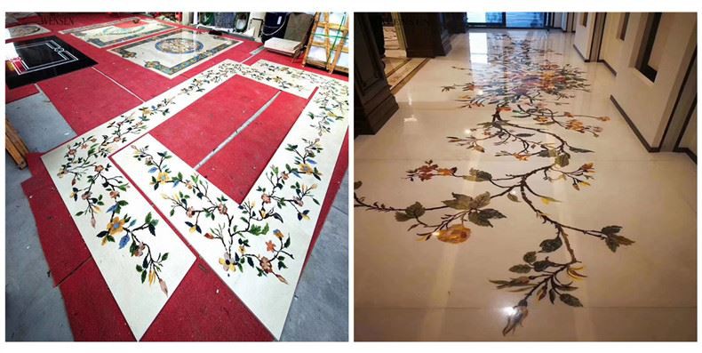 Waterjet Flower Pattern Medallion Marble Stone