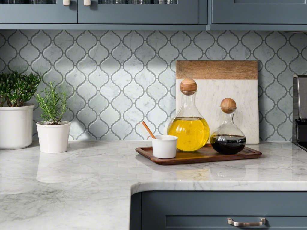 Carrara Marble Lanterns In Kitchen