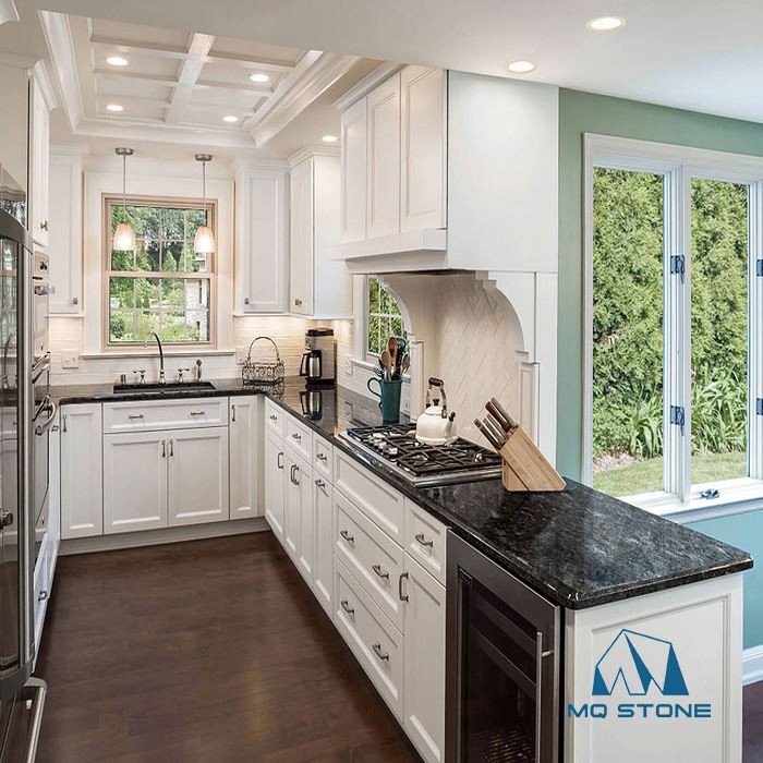 dark green granite countertops kitchen white cabinets