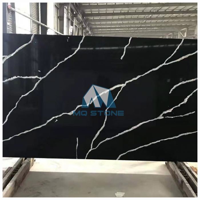Calacatta Black Quartz Slab For Waterfall Countertops