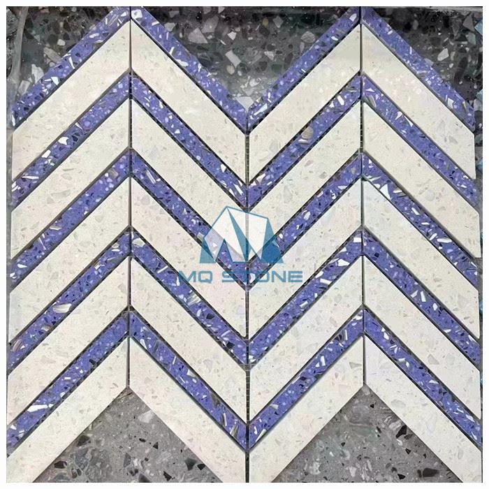 Terrazzo Stone Herringbone Mosaic Tiles